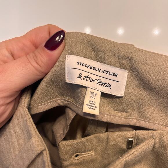 & Other Stories Beige High Waisted Wide Leg Pants Sz 4 - Picture 4 of 9